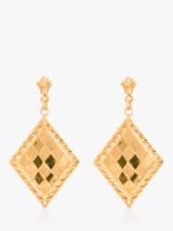 L & T Heirlooms Second Hand 9ct Yellow Gold Large Diamond Pattern Drop Earrings