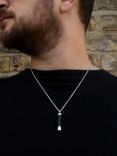 Hoxton London Men's Leather Inlay Cylinder Pendant Necklace, Silver/Black