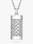 Hoxton London Men's Herringbone Rectangle Pendant Necklace, Silver