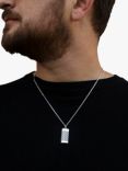 Hoxton London Men's Herringbone Rectangle Pendant Necklace, Silver