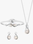 Jon Richard Pearl & Crystal Infinity Pendant Necklace, Bracelet and Drop Earrings Jewellery Gift Set, Silver