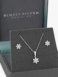 Simply Silver Cubic Zirconia Flower Pendant Necklace and Stud Earrings Jewellery Gift Set, Silver