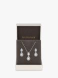 Jon Richard Cubic Zirconia Pear Shaped Double Drop Necklace and Earrings Jewellery Set, Silver