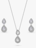 Jon Richard Cubic Zirconia Pear Shaped Double Drop Necklace and Earrings Jewellery Set, Silver