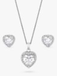 Jon Richard Cubic Zirconia Pave Heart Necklace and Earrings Jewellery Set, Silver