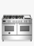 Bertazzoni Professional Series 120cm Dual Fuel Range Cooker with Griddle, Stainless Steel