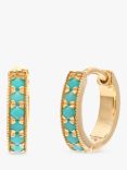 Leah Alexandra Turquoise Pave Huggie Hoop Earrings, Gold/Green