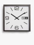 John Lewis Square Analogue Wall Date Clock, 25cm, Black/White