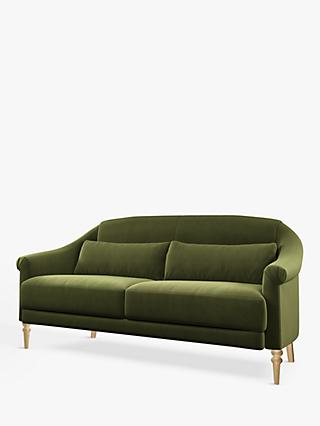 John Lewis Fireside Medium 2 Seater Sofa, Light Leg, Smooth Velvet Olive