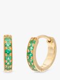 Leah Alexandra Emerald Pave Huggie Hoop Earrings, Gold/Green