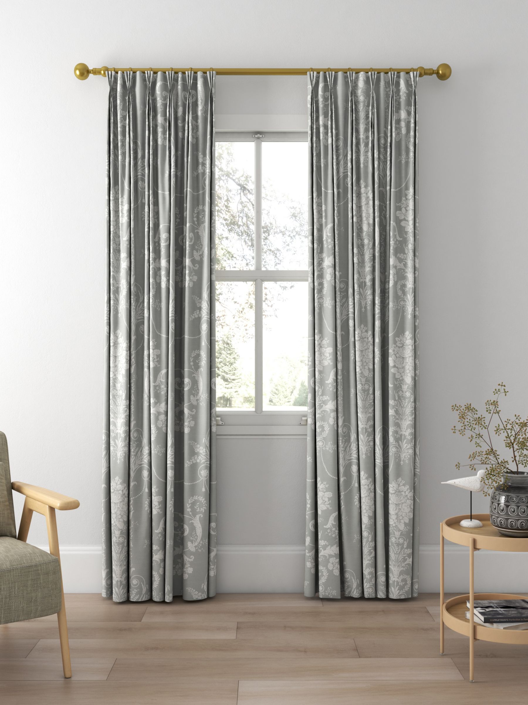 Laura Ashley Josette Made to Measure Curtains, Steel