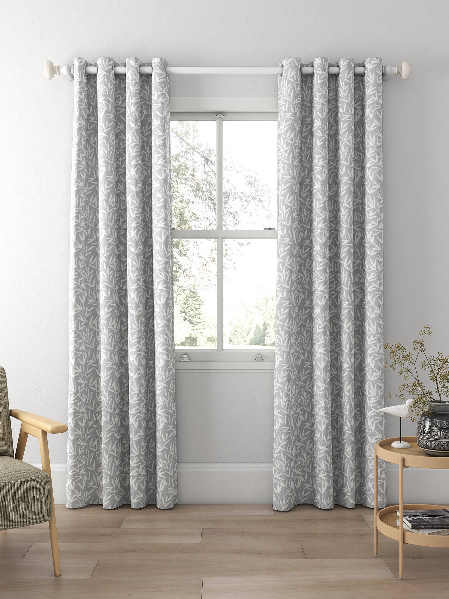 Laura Ashley Willow Leaf Chenille Made to Measure Curtains, Steel