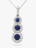 E.W Adams 18ct White Gold Sapphire & Diamond Cluster Triple Drop Pendant Necklace