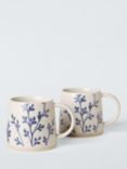 John Lewis Woodland Floral Glazed Stoneware Mug, 450ml, Beige/Blue