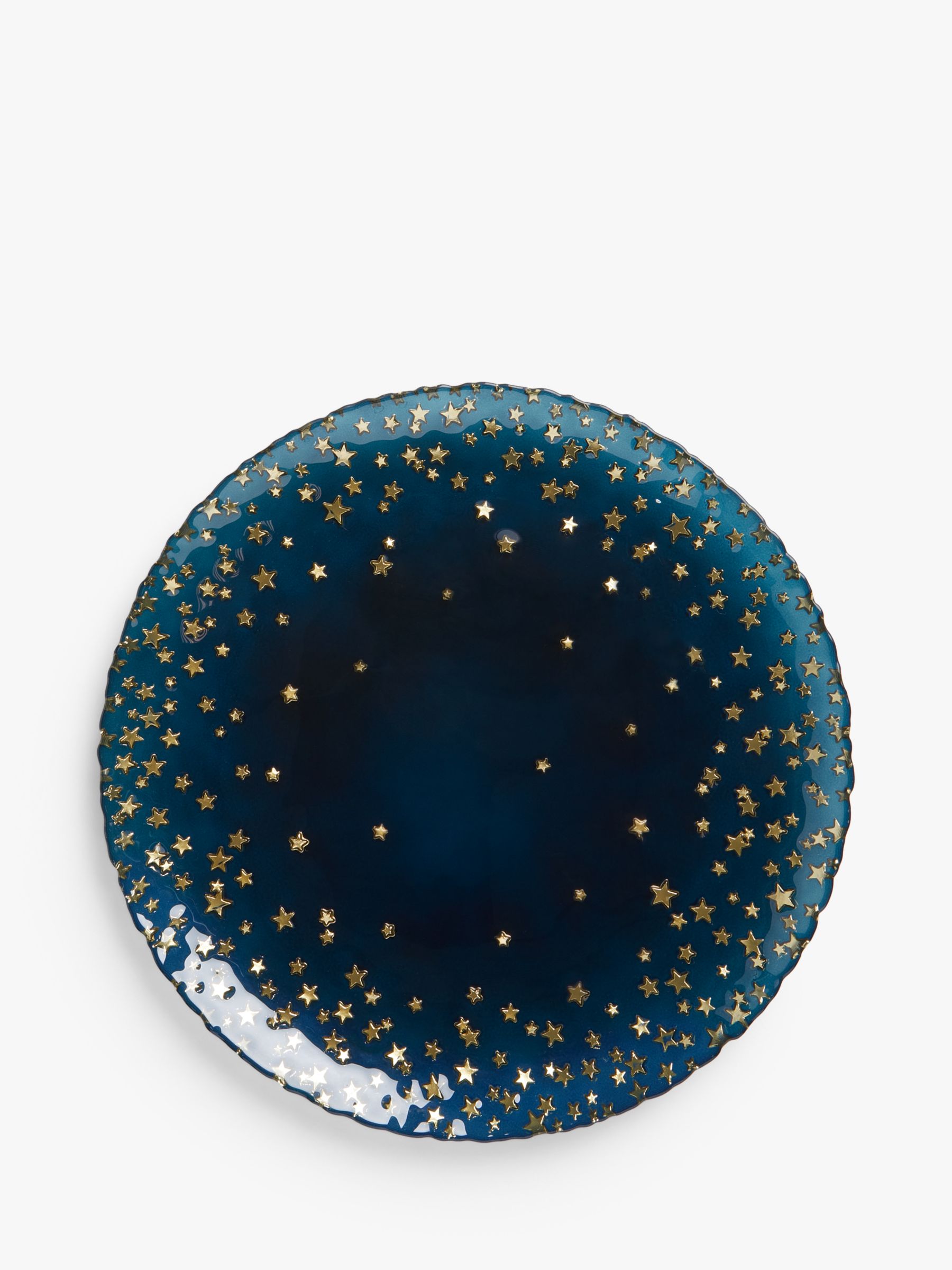 John Lewis Star Round Glass Platter, 32.5cm, Blue/Gold