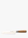 Katana Saya Damascus Steel Santoku Kitchen Knife with Olive Handle & Wooden Sheath, 18cm