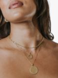 LARNAUTI Flat Beaded Disc Pendant Necklace, Gold