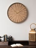 Libra Interiors Riley Wood-Effect Analogue Wall Clock, 60cm, Gold/Brown