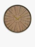 Libra Interiors Riley Wood-Effect Analogue Wall Clock, 60cm, Gold/Brown