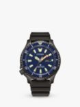 Citizen NY0158-09L Men's Promaster Diver Automatic Day Date PU Strap Watch, Black/Dark Blue
