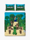Minecraft Reversible Pure Cotton Duvet Cover and Pillowcase Set, Green/Multi