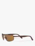 Ray-Ban RB3255 Men's Polarised Rectangular Sunglasses, Brown