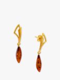 Be-Jewelled Art Deco Amber Drop Earrings, Gold/Cognac