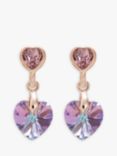 Jon Richard Rose Gold Plated Crystal Heart Drop Earrings, Pink