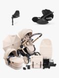 iCandy Peach 7 Pushchair & Accessories with Cybex Cloud T Baby Car Seat and Base T Bundle, Biscotti/Deep Black
