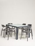 John Lewis Miami Ceramic-Effect Glass Top 6-Seater Garden Table & Chairs Set, Grey