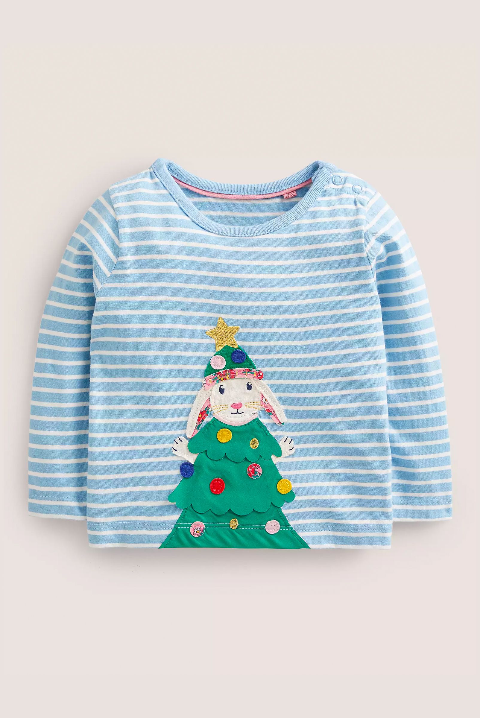 Mini Boden Baby Bunny Christmas Tree Appliqué T-Shirt, £11.90