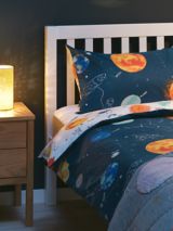 John Lewis Outer Space Glow in the Dark Reversible Pure Cotton Duvet Cover and Pillowcase Set, Navy