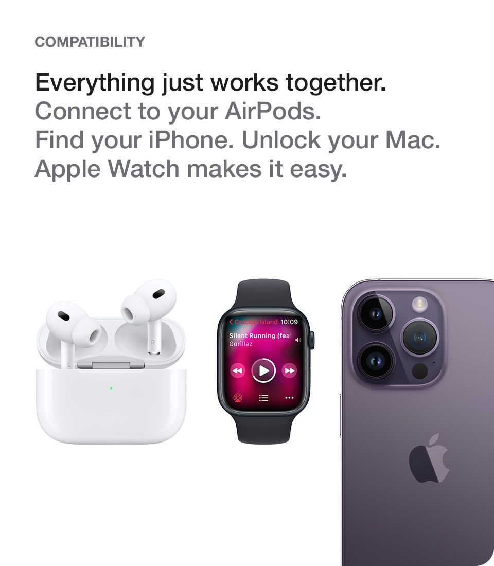apple watch compatability - Everything just works together. Connect to your AirPods.  Find your iPhone. Unlock your Mac. Apple Watch makes it easy.