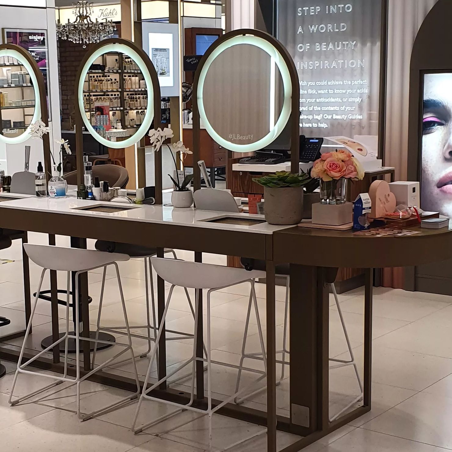 Image of a beauty desk in-store