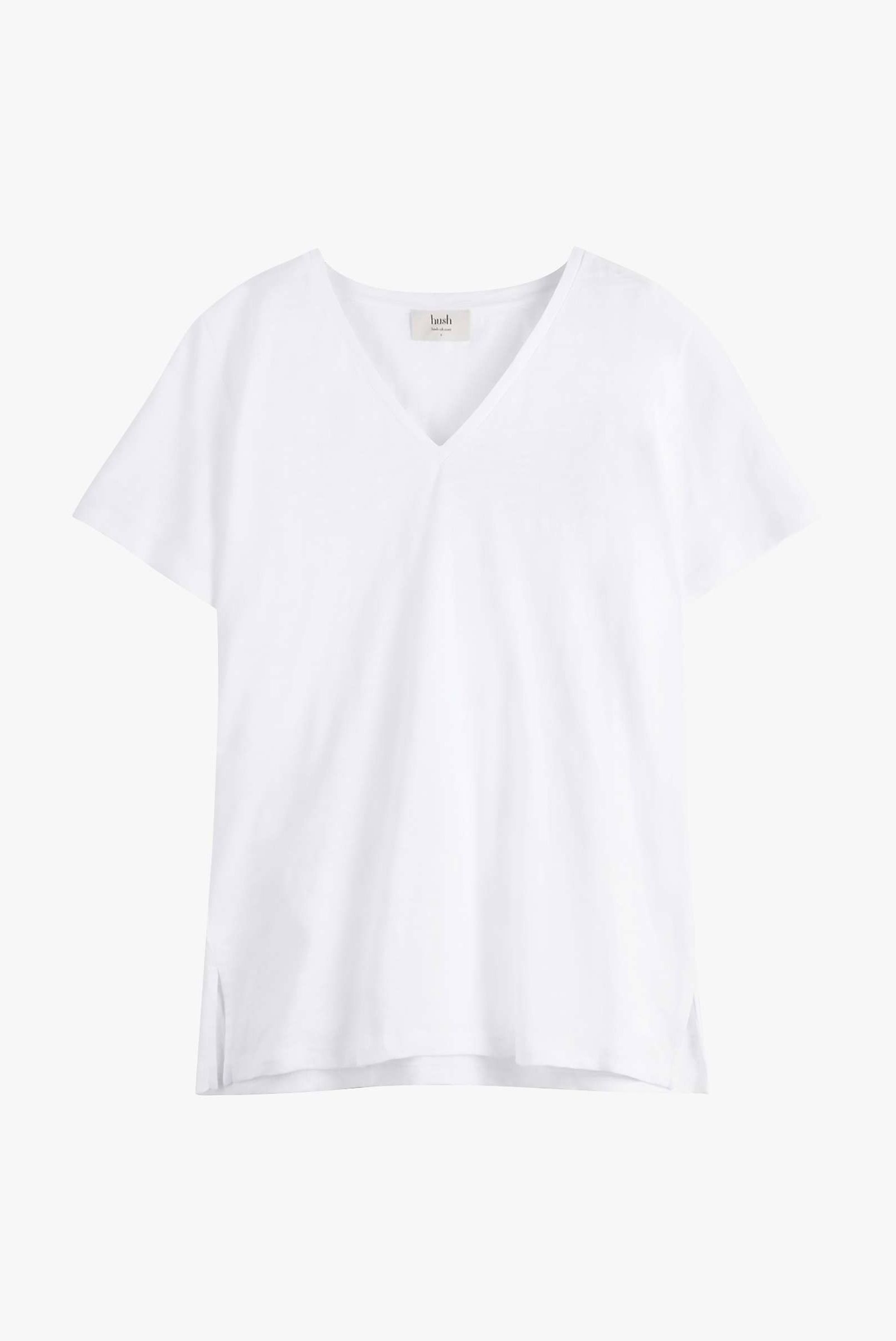 Hush Linen Blend Deep V-Neck T-Shirt in White, £35