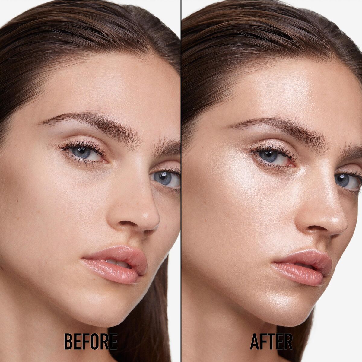 Image of a before and after using DIOR Forever Glow Star Filter