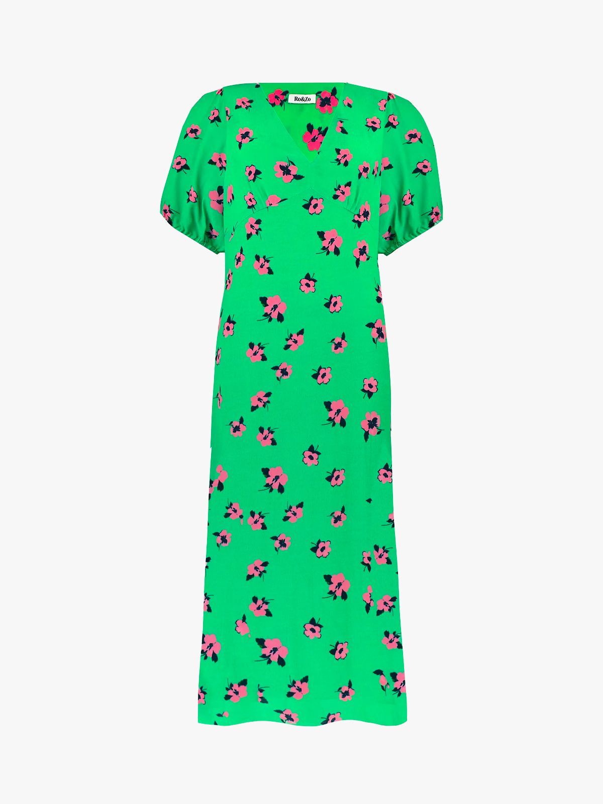 Ro&Zo Floral V-Neck Midi Dress, Green/Pink
