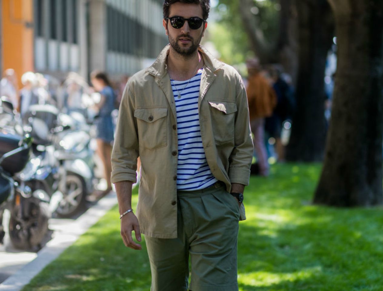 Street style man in a striped Breton top