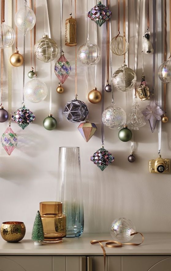 baubles hanging on a wall
