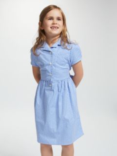 John Lewis & Partners School Belted Gingham Checked Summer Dress, Blue ...