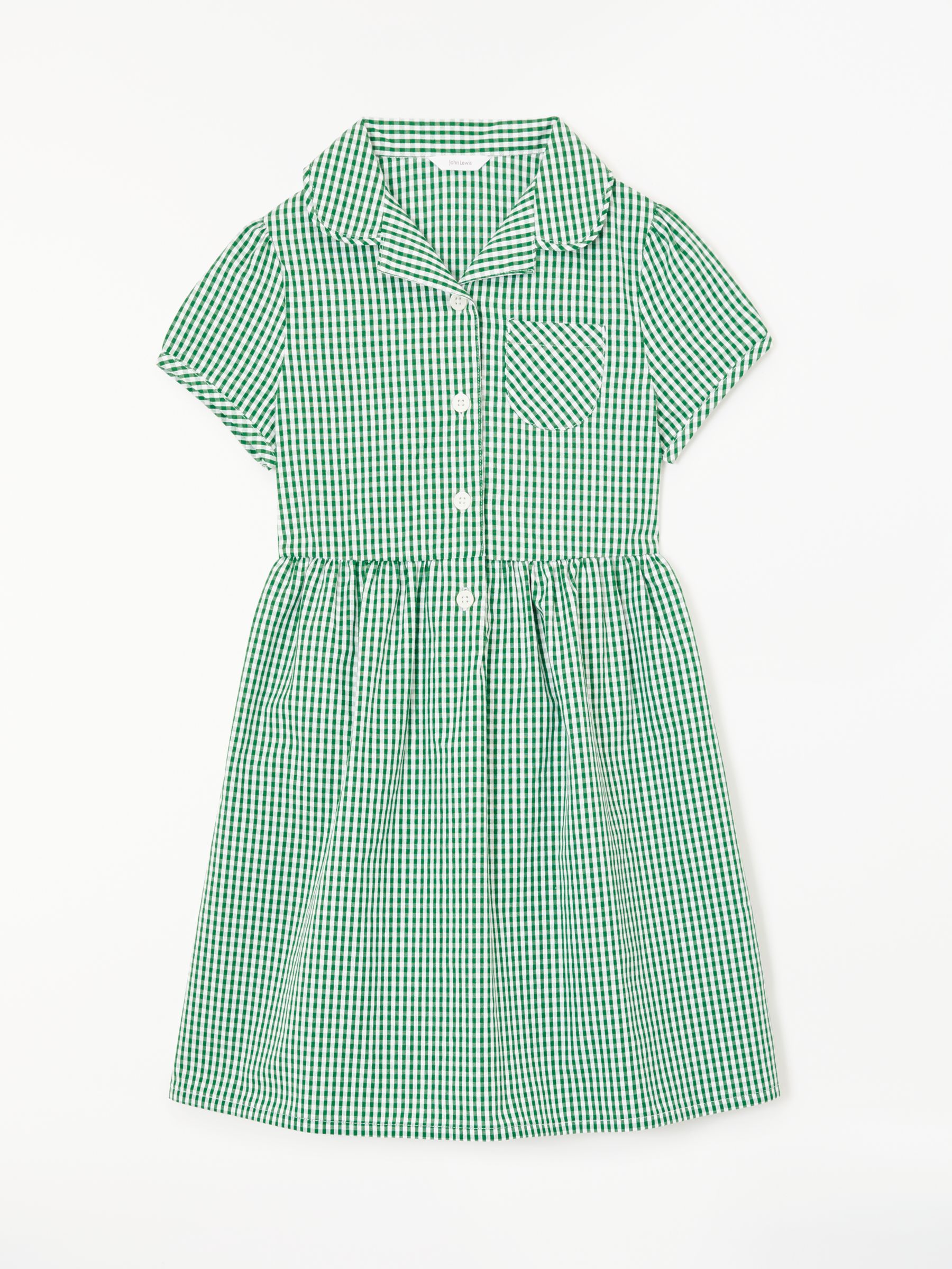 John Lewis & Partners School Belted Gingham Checked Summer Dress, Green ...