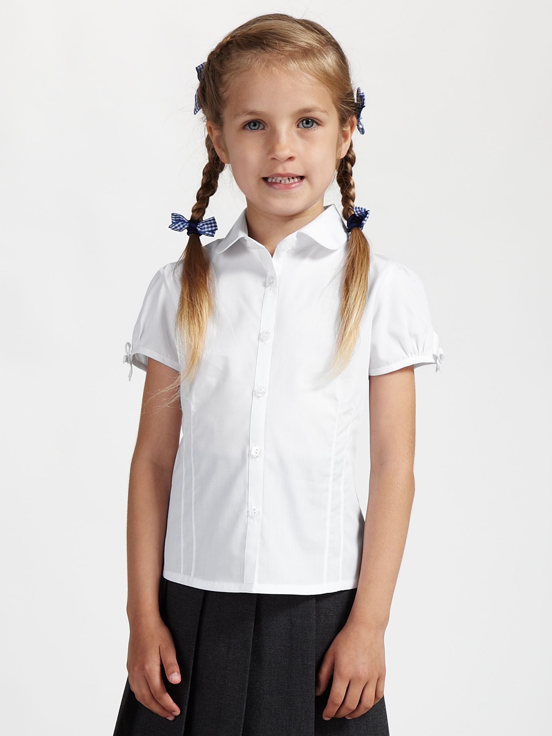 John Lewis Girls' Short Sleeve Easy-Care Pintuck School Blouse, White ...