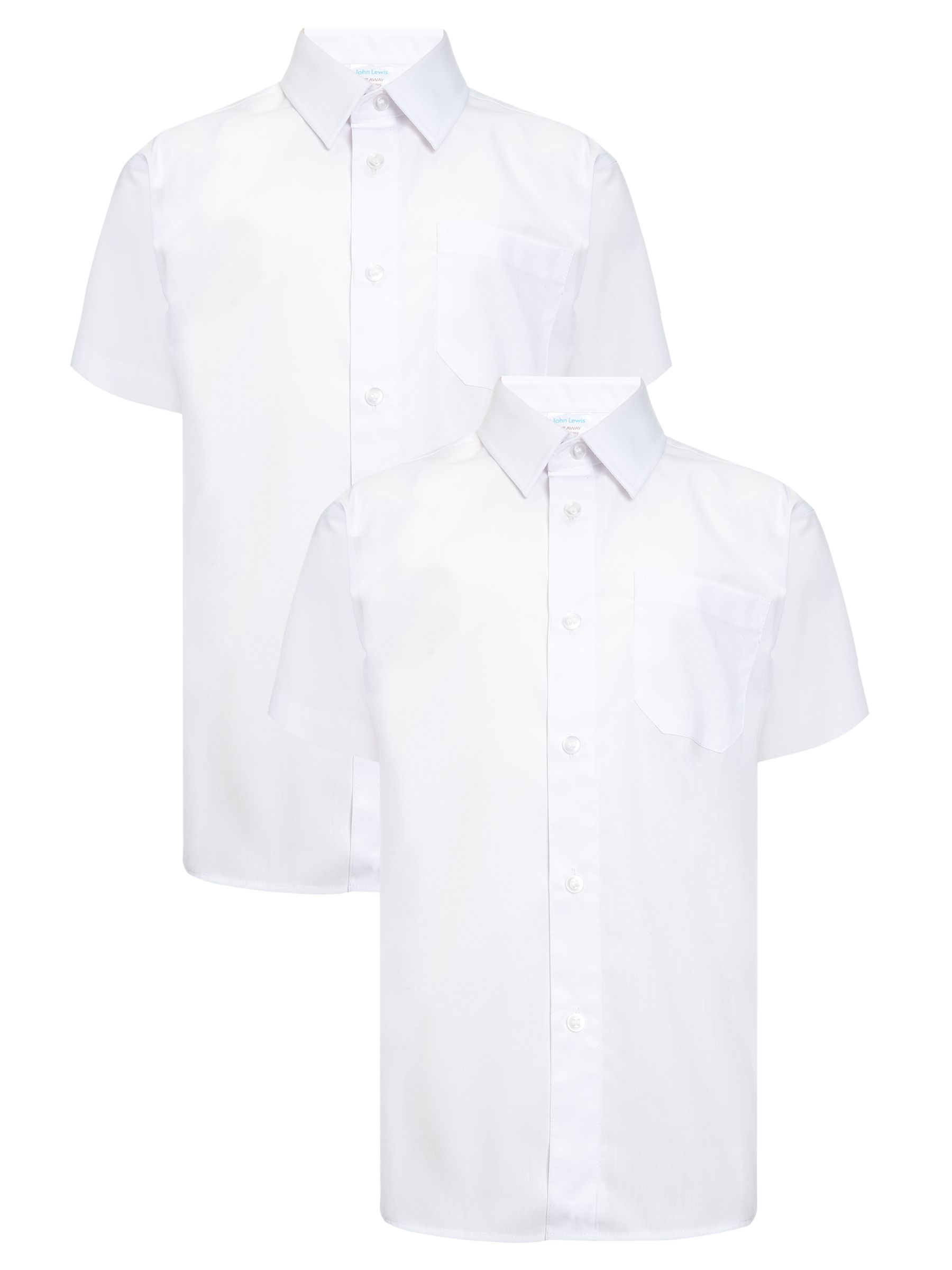 John Lewis & Partners Boys' Short Sleeve Non-Iron School Shirt, Pack of 2, White