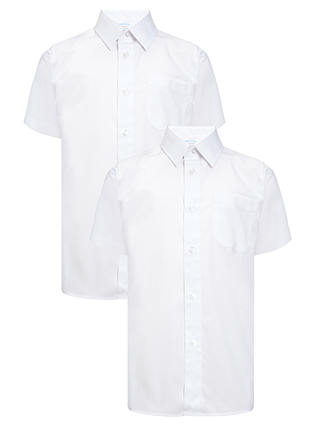 John Lewis & Partners Boys' Short Sleeve Non-Iron School Shirt, Pack of 2, White