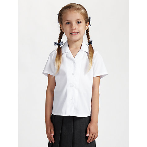 John Lewis Girls' Non-Iron Open Neck School Blouse, Pack of 2, White ...