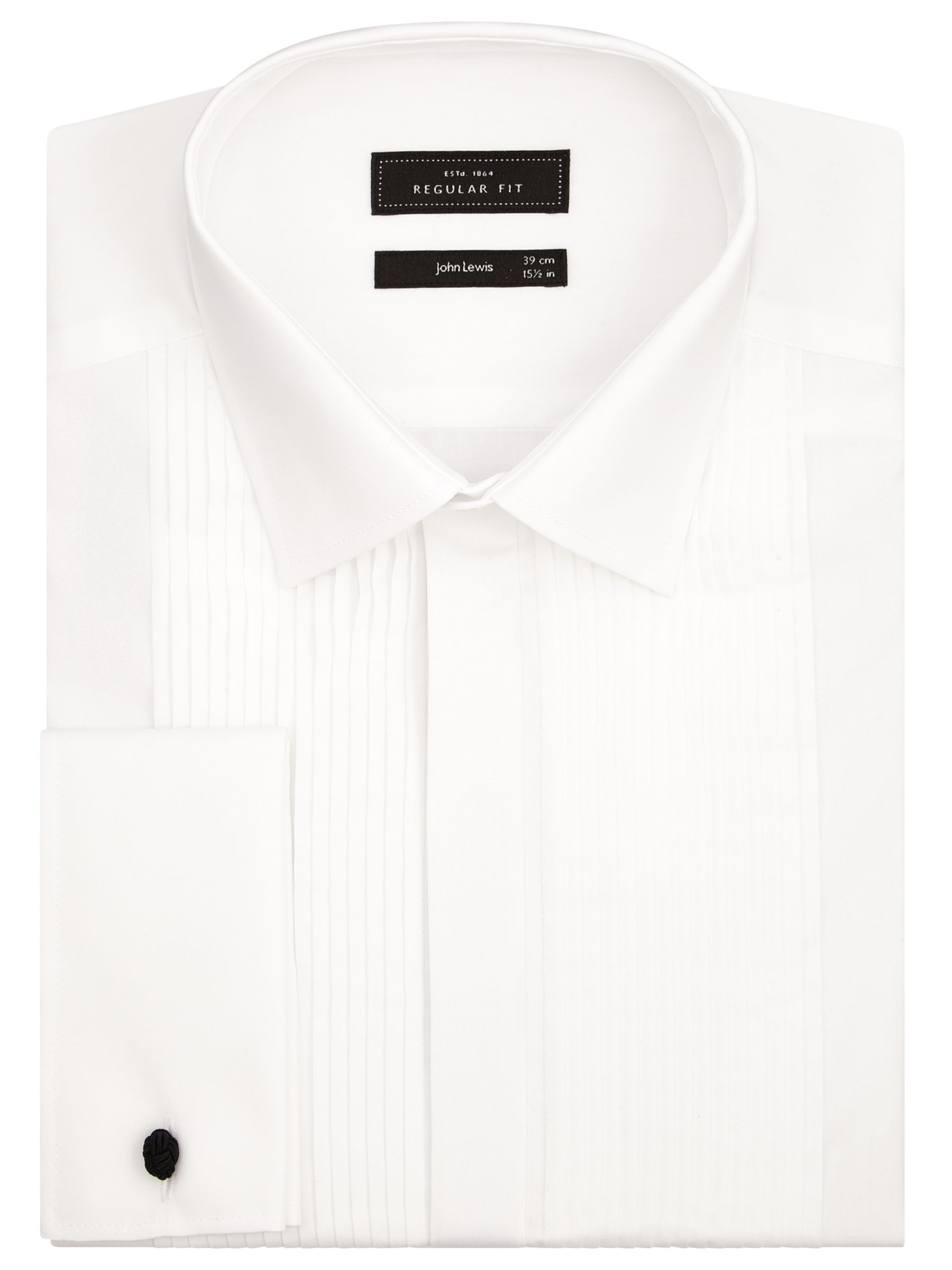 John Lewis & Partners Pleated Front Point Collar Double Cuff Regular Fit Dress Shirt, White