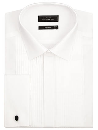 John Lewis & Partners Pleated Front Point Collar Double Cuff Regular Fit Dress Shirt, White