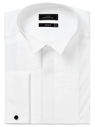 John Lewis & Partners Pleated Front Wing Collar Double Cuff Regular Fit Dress Shirt, White