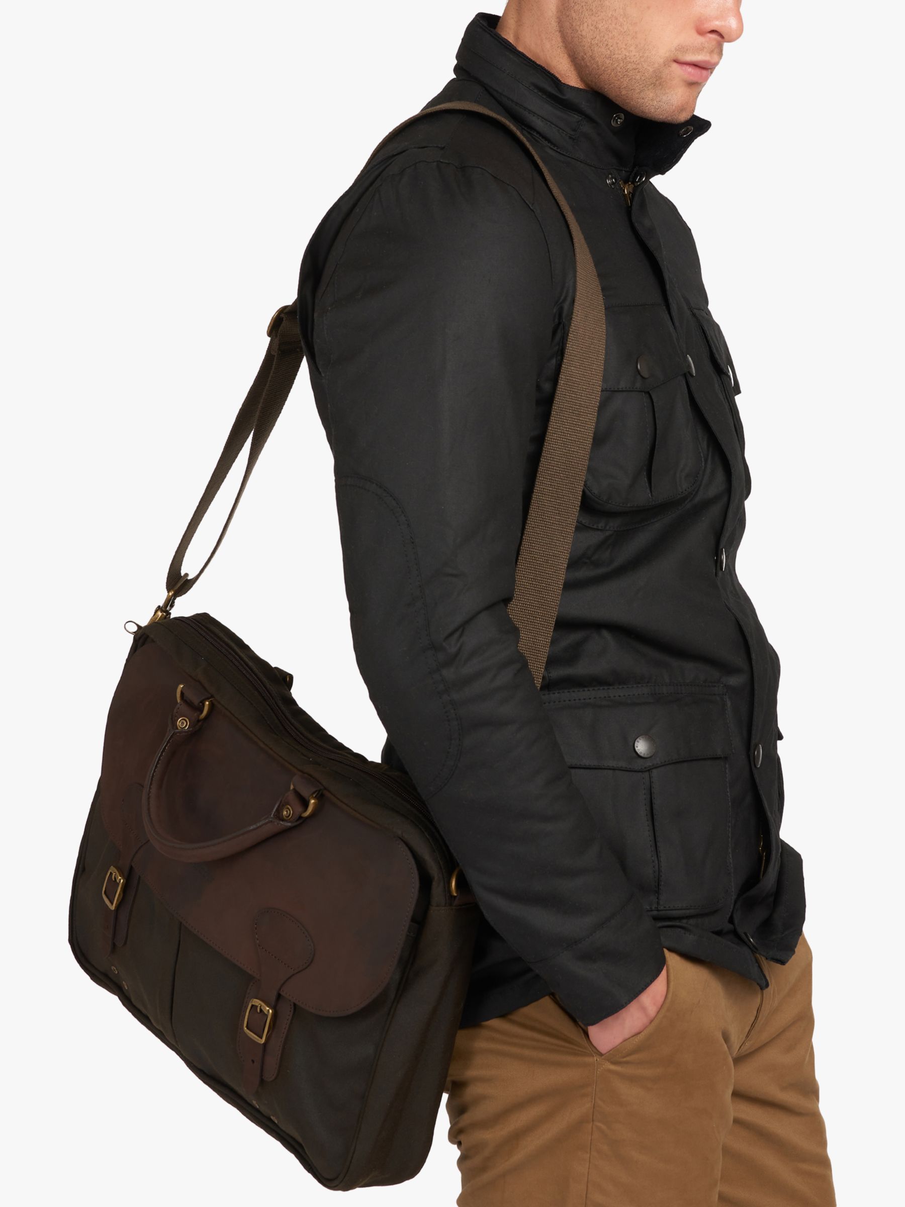 Buy Barbour Wax Cotton and Leather Trim Satchel | John Lewis
