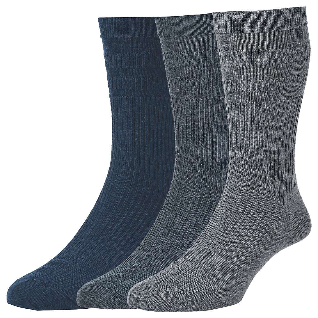 HJ Hall Wool Soft Top Socks, Pack of 3, One Size, Blue Multi at John ...